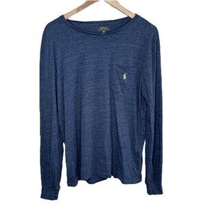 Polo Ralph Lauren Mens Heather Blue Long Sleeve Pocket Cotton T-Shirt Medium